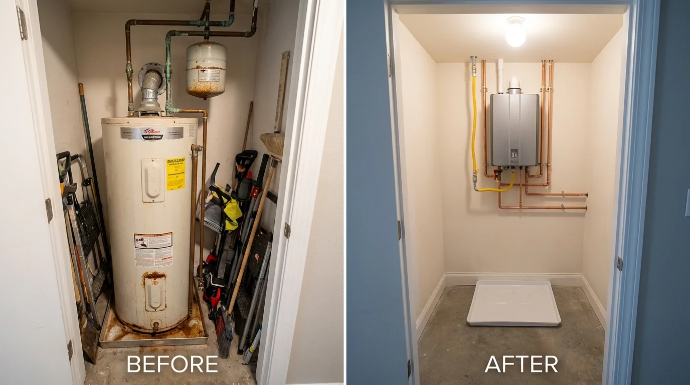 Tank water heater versus wall-mounted tankless unit comparison for Gordonsville, VA homeowners