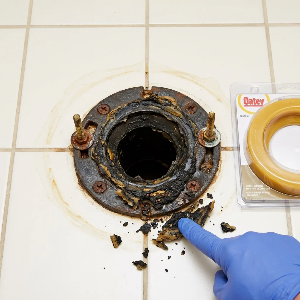 Failed wax ring showing water seepage at the base of a toilet in a Gordonsville, VA home