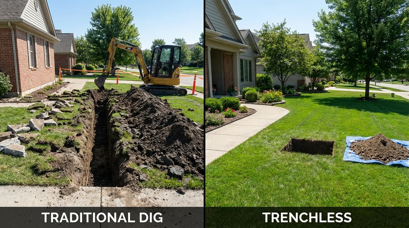 Trenchless sewer repair with minimal yard damage versus traditional excavation in Gordonsville, VA